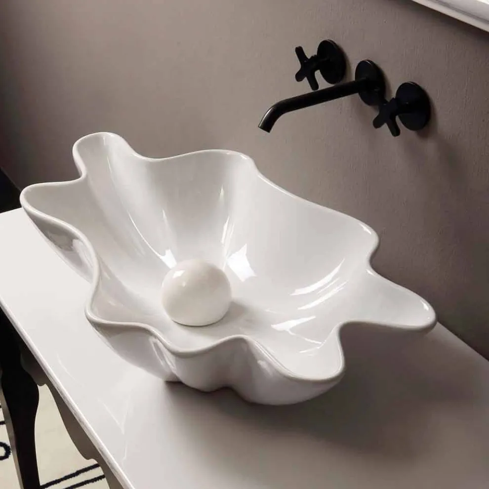 Modernes Design Aufsatzwaschbecken, weiße Keramik made in Italy Rayan