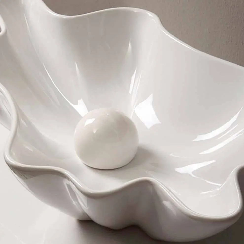 Modernes Design Aufsatzwaschbecken, weiße Keramik made in Italy Rayan