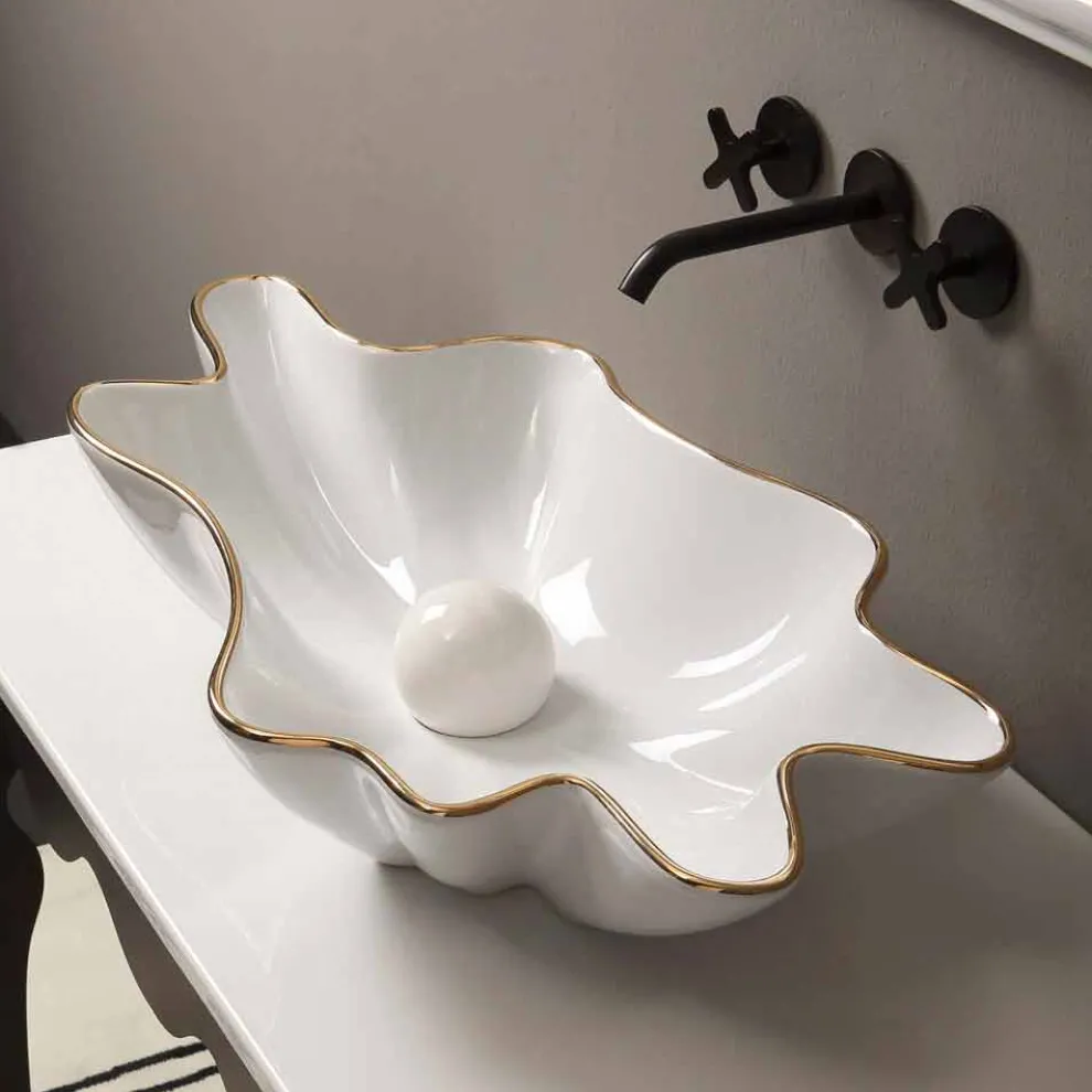 Modernes Design Aufsatzwaschbecken Keramik, weiß golfarben,Italy Rayan