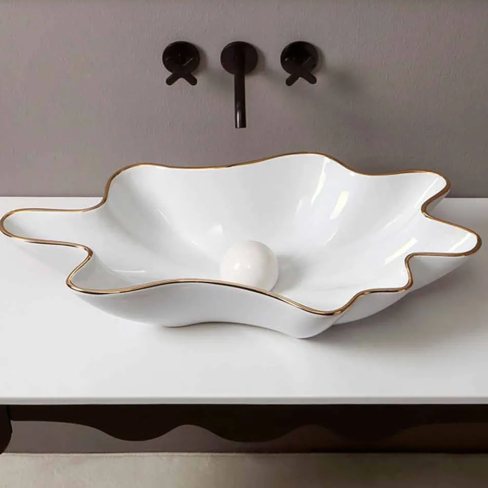 Modernes Design Aufsatzwaschbecken Keramik, weiß golfarben,Italy Rayan