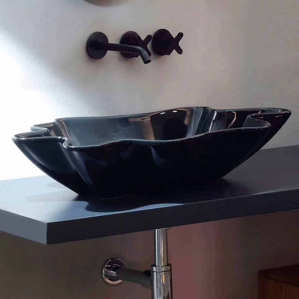 Modernes Design Aufsatzwaschbecken, schwarze Keramik made Italy Rayan