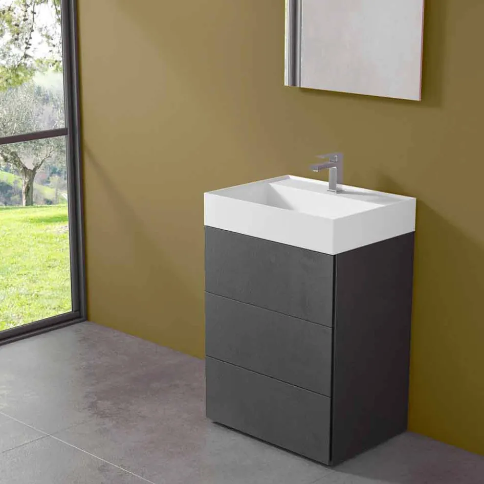 Modernes Design Boden Badezimmerschrank aus Laminat mit Harz Waschbecken - Pompei