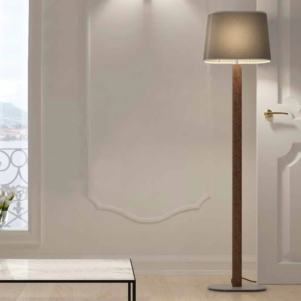 Modernes Design Stehleuchte aus Metall mit Stoff Lampenschirm Made in Italy - Jump