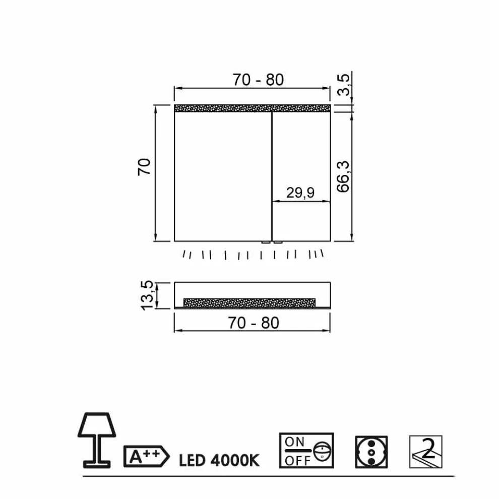 Modernes Design 2-türiger Spiegel, LED-Beleuchtung, Carol