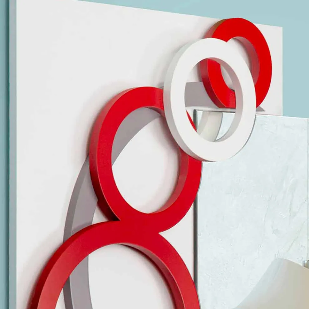 Modernes Design Wandspiegel Weiß Rot Grau in Holz - Illusion