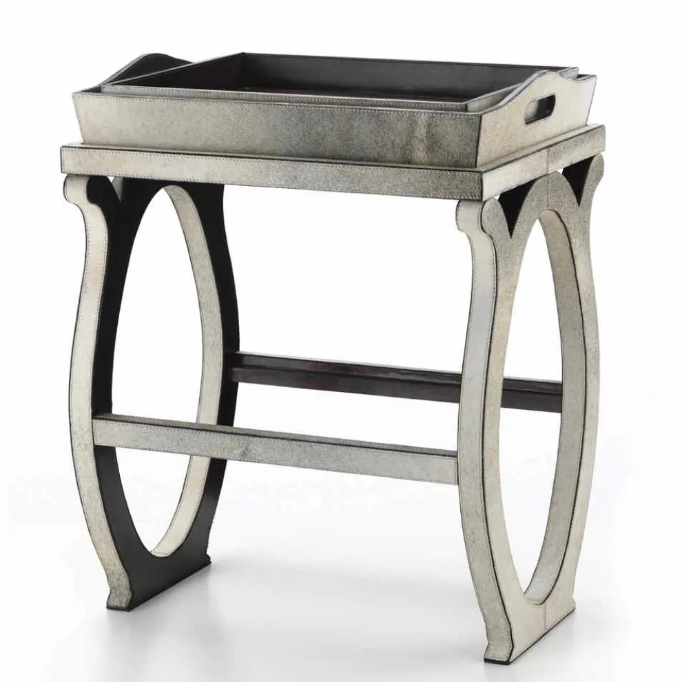 Modernes Design-Konsole mit Tablett in Felicia Grau Pony Leder