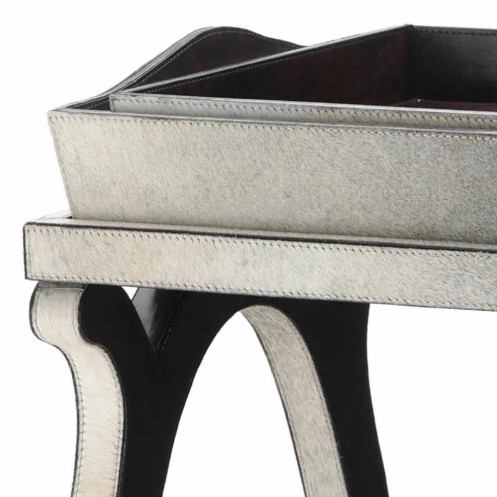 Modernes Design-Konsole mit Tablett in Felicia Grau Pony Leder