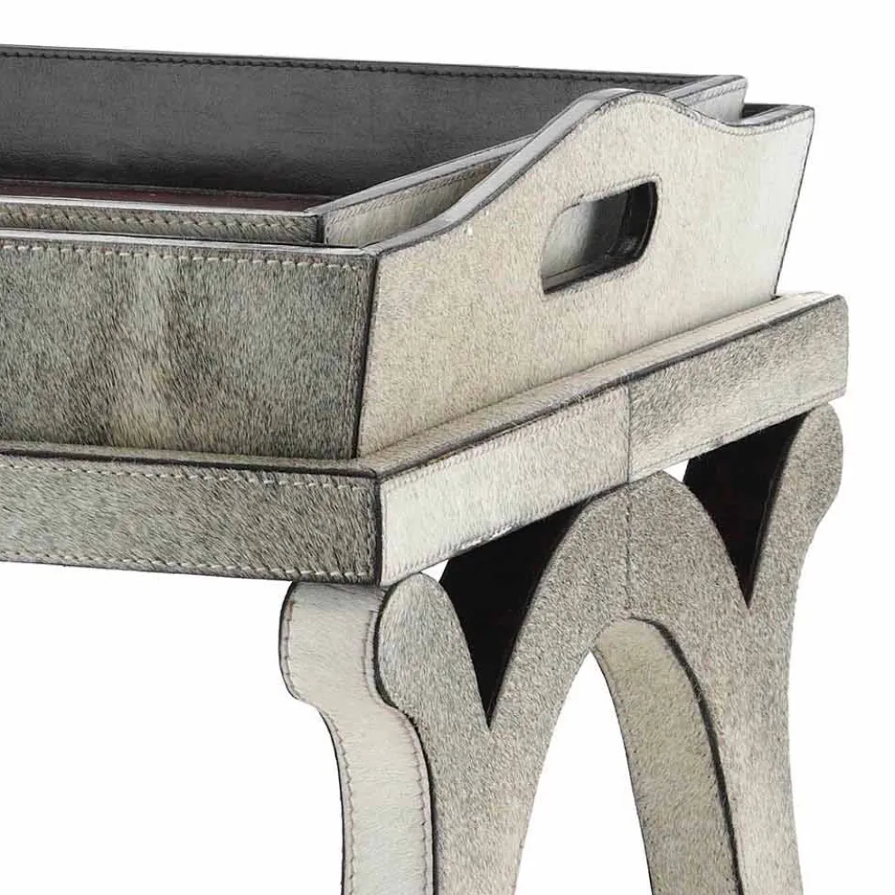 Modernes Design-Konsole mit Tablett in Felicia Grau Pony Leder