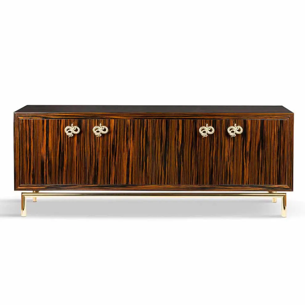 Modernes Design-Sideboard Ada 2 mit 4 Türen aus Ebenholz, Hochglanz-Finish