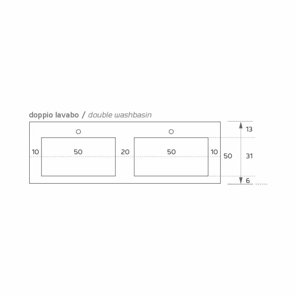 Modernes doppelte Wandwaschbecken aus Texolid made in Italy, Rufina