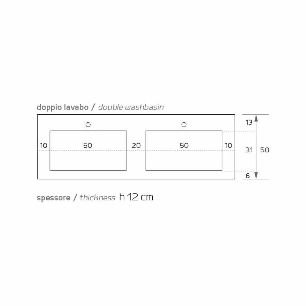Modernes doppelte Wand Hängewaschbecken aus Luxolid made in Italy, Ruffano