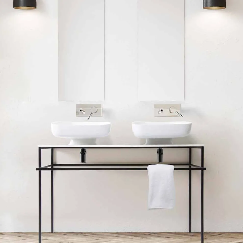 Modernes Doppelwaschbecken aus italienischer Keramik, Reale