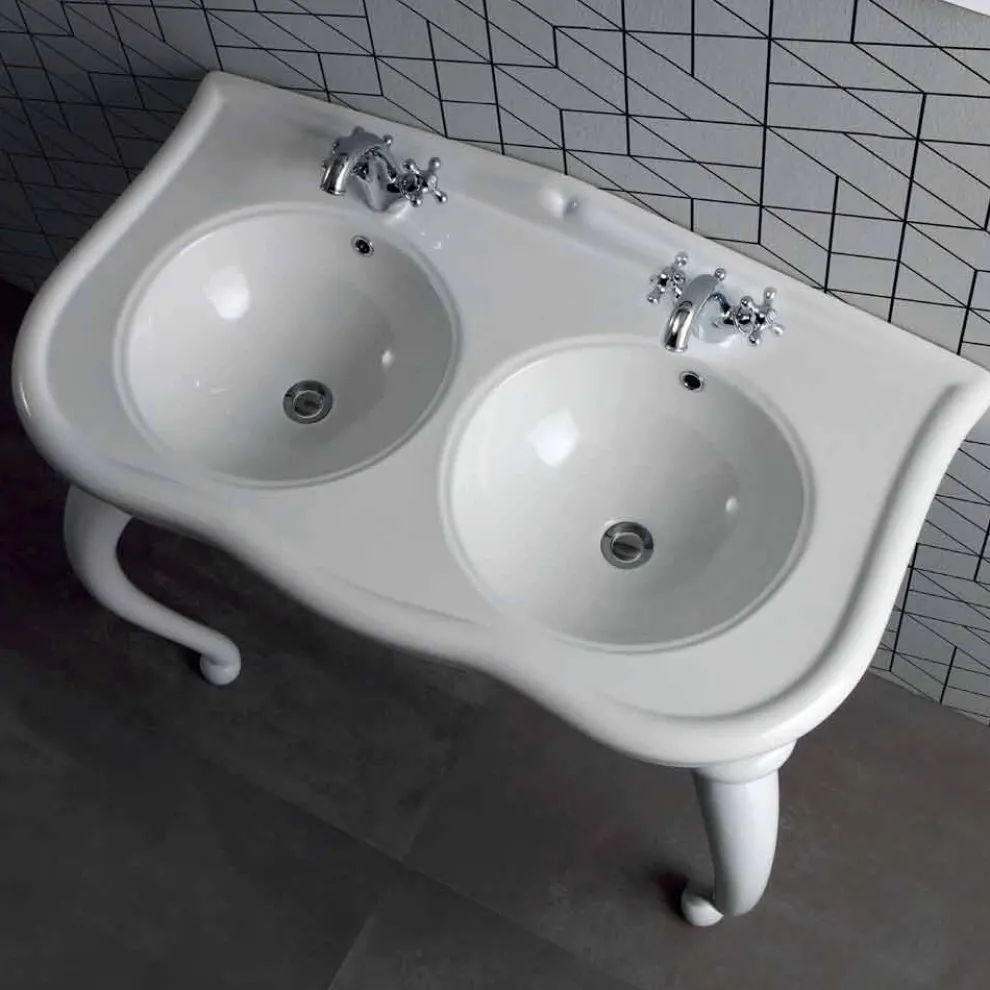 Modernes Doppelwaschbecken oder Wandwaschbecken aus Keramik Avise