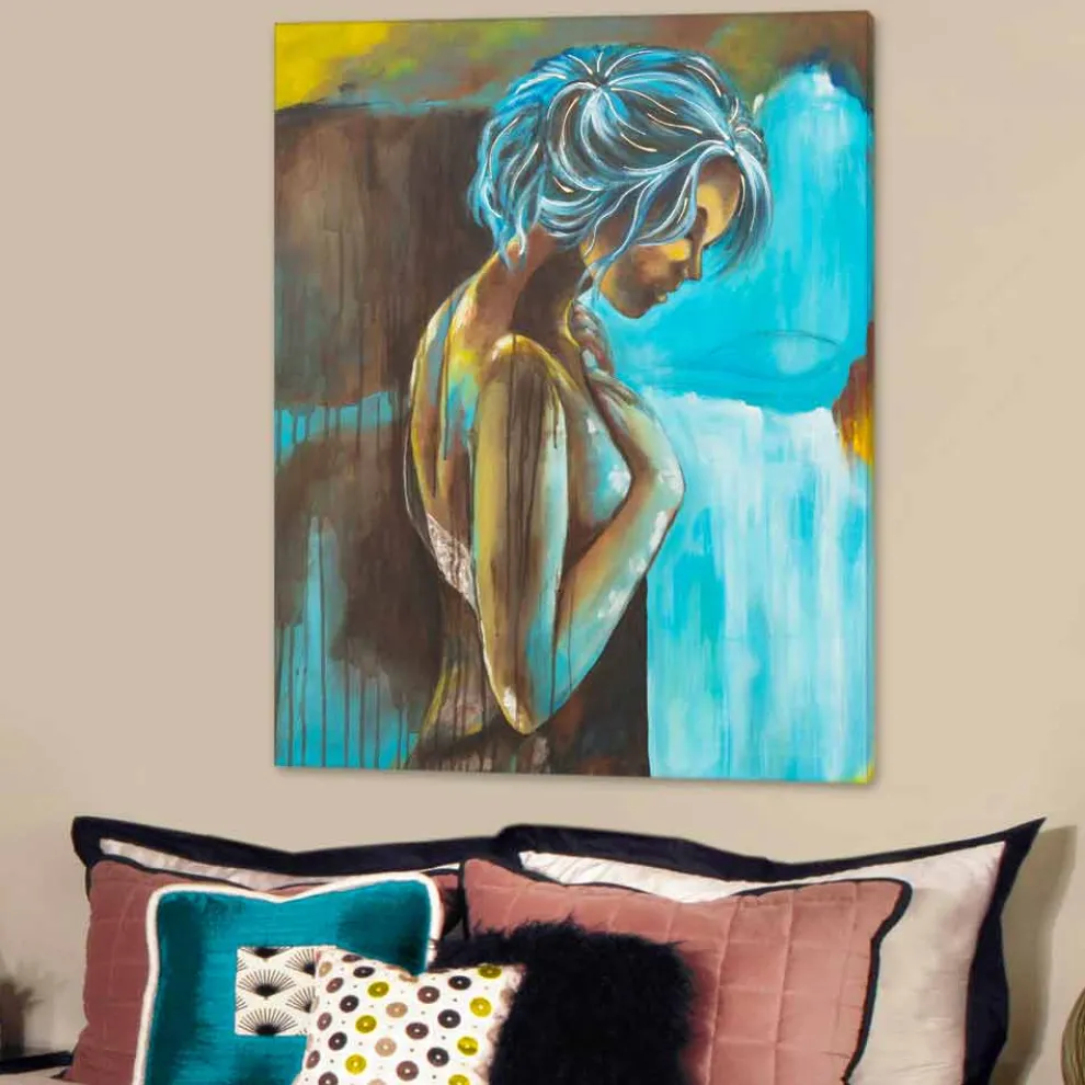 Modernes Gemälde mit Frau handdekoriert Made in Italy Sweet