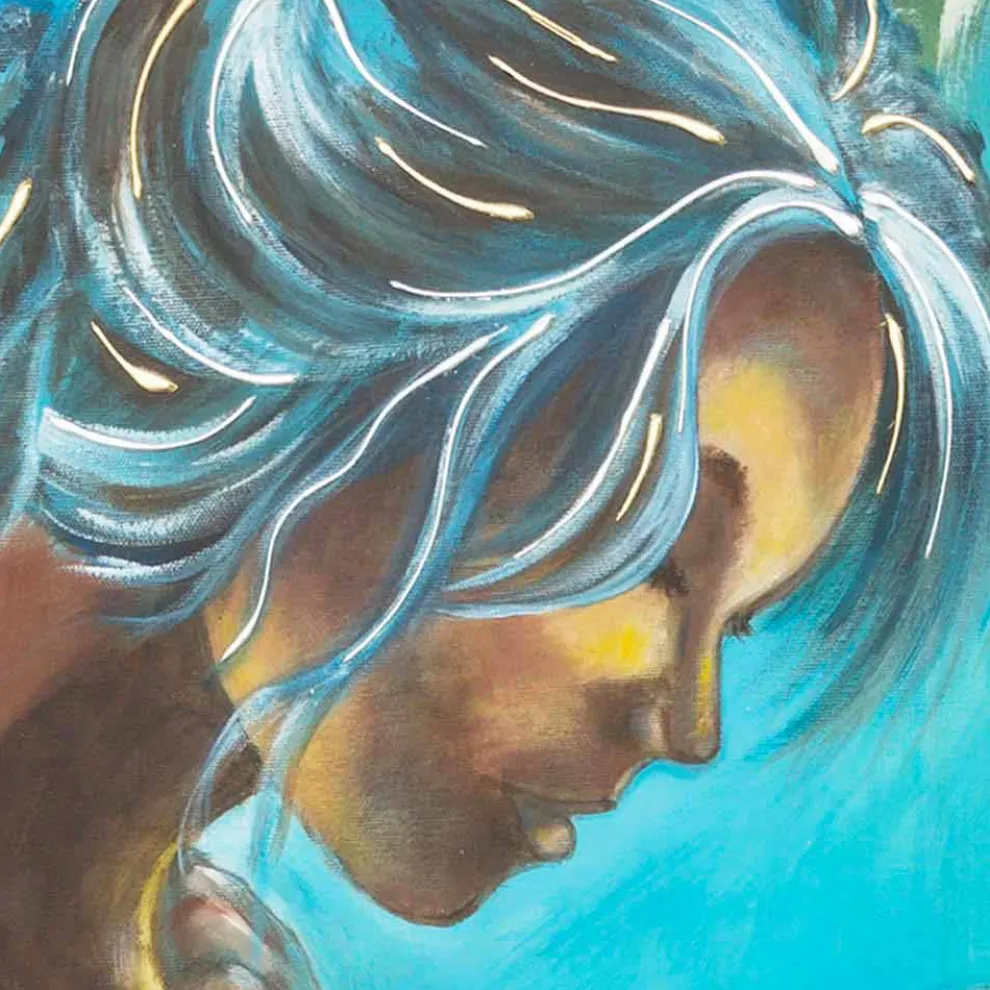 Modernes Gemälde mit Frau handdekoriert Made in Italy Sweet