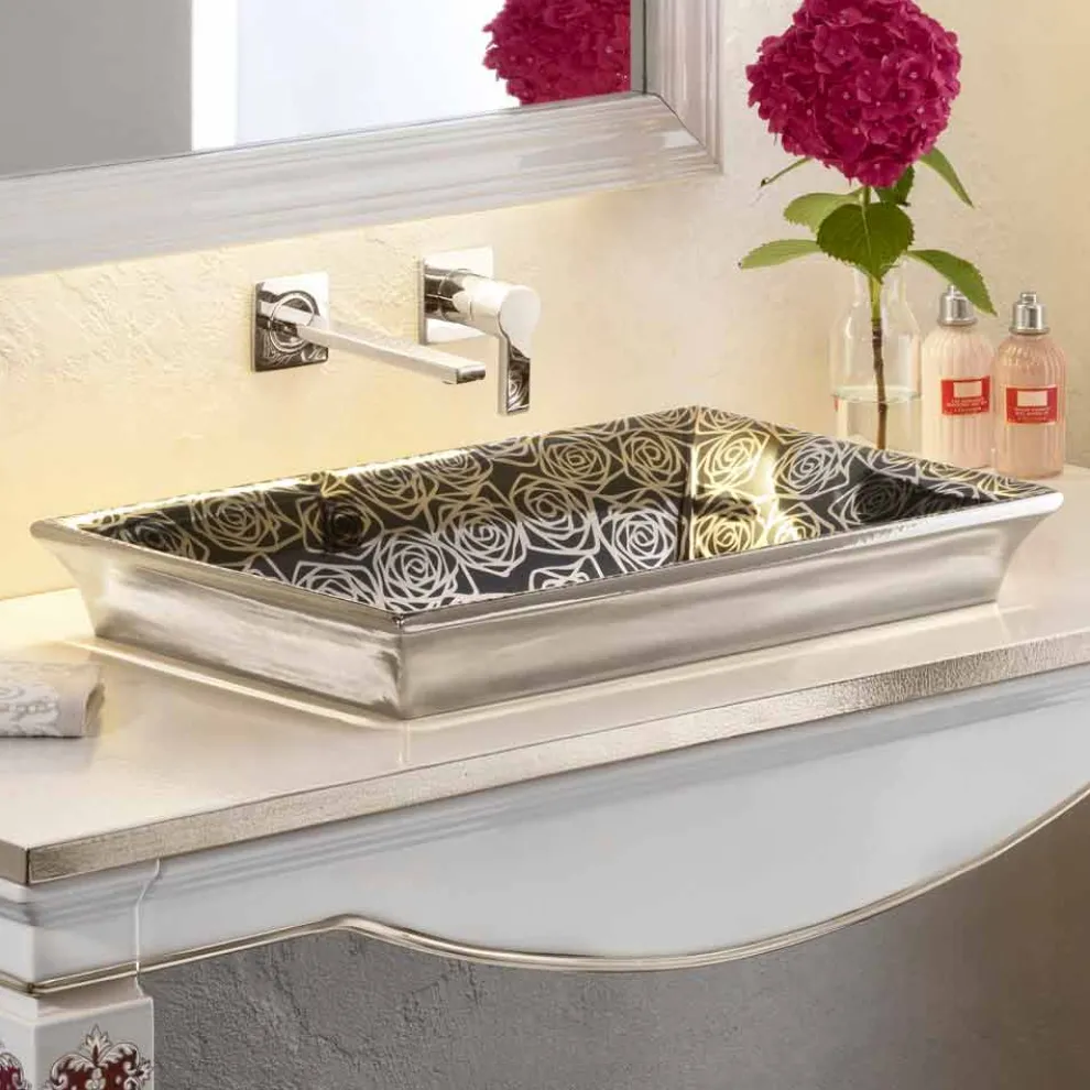 modernes Halbeinbauwaschbecken aus fire clay Deko handgemacht in Italien, Guido