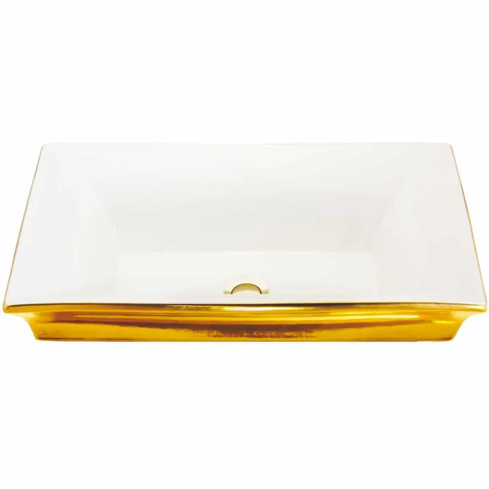 modernes Halbeinbauwaschbecken aus fire clay und gold 24 Karat, Guido