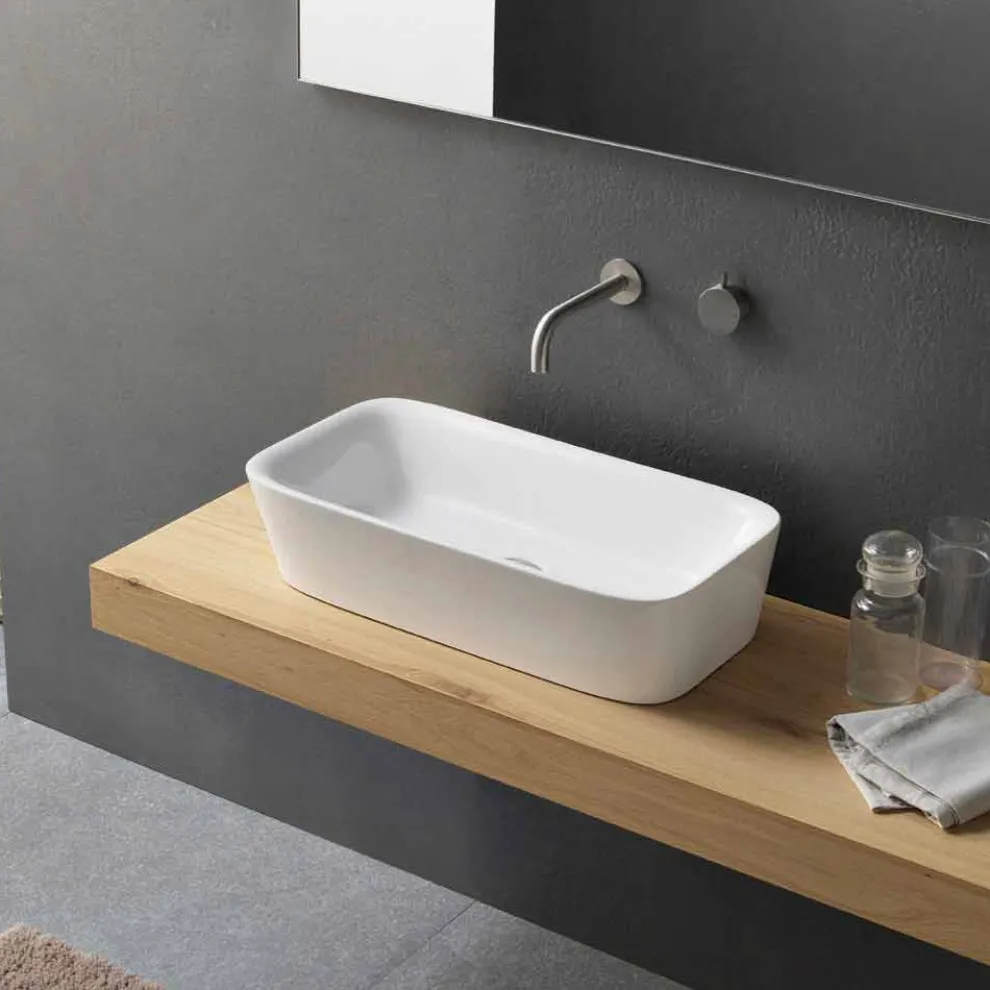 Modernes rechteckiges Arbeitsplattenwaschbecken in Keramikdesign - Lipperialav1