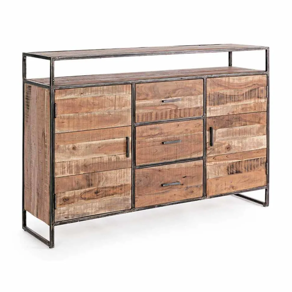 Modernes Sideboard mit Struktur aus Akazienholz und Stahl Homemotion - Posta