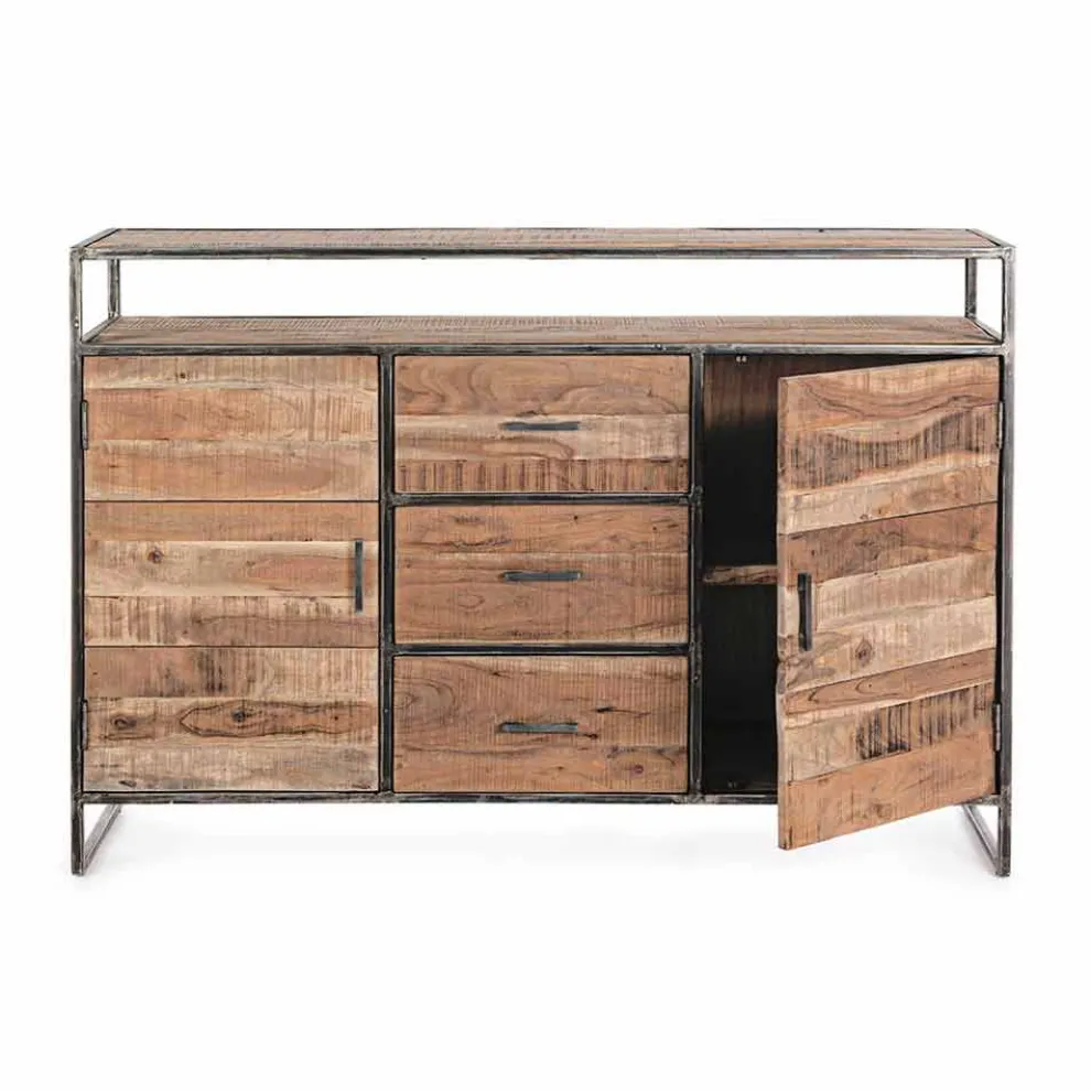 Modernes Sideboard mit Struktur aus Akazienholz und Stahl Homemotion - Posta