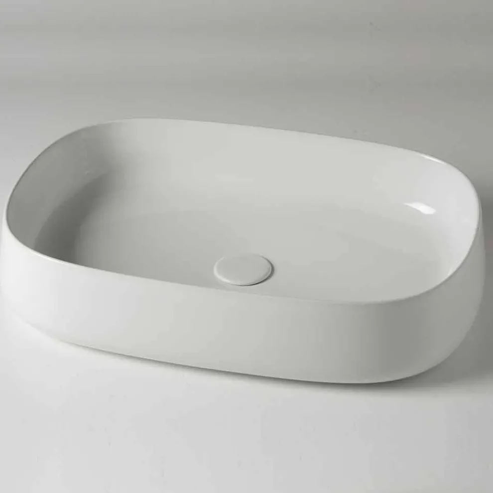 Modernes und ovales Aufsatzwaschbecken L 60 cm aus Keramik - Cordino