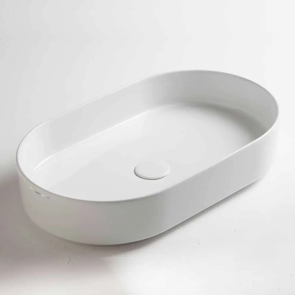 Modernes und ovales Aufsatzwaschbecken aus Keramik Made in Italy - Dable