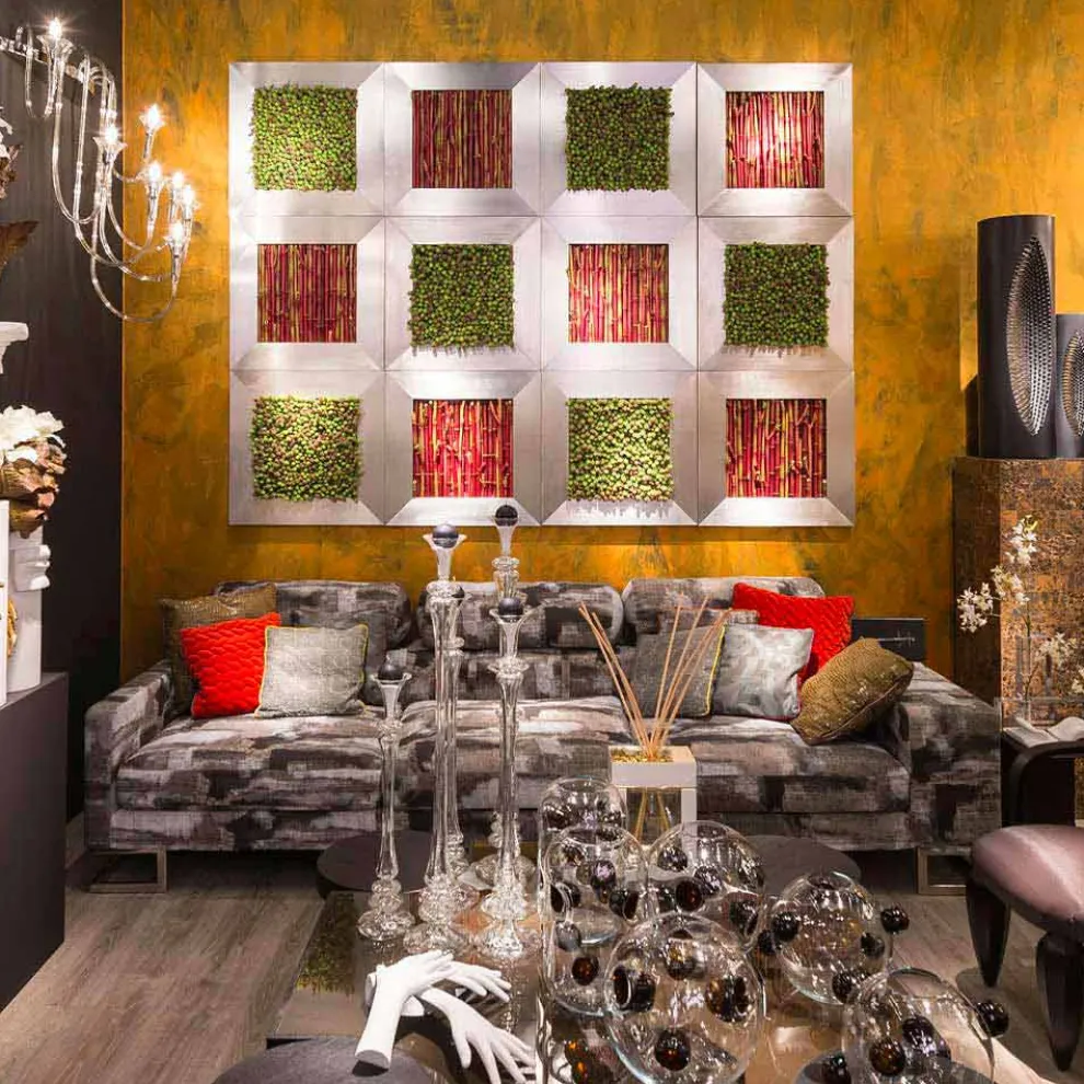 Modernes Wandbild aus Metall und künstlichen Blättern Made in Italy - Trimo