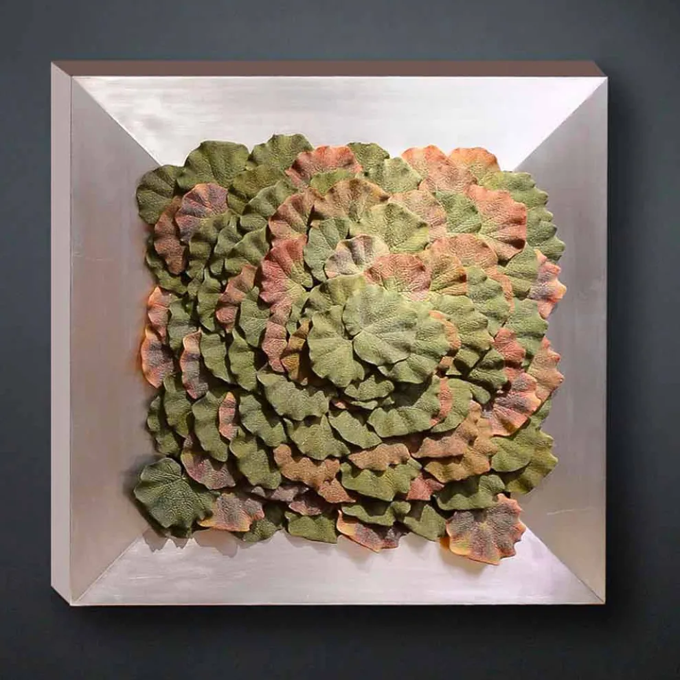 Modernes Wandbild aus Metall und künstlichen Blättern Made in Italy - Gonio