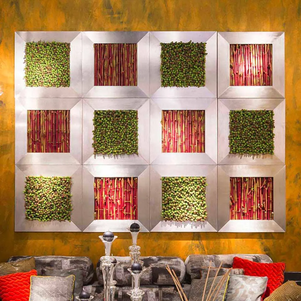 Modernes Wandbild aus Metall und künstlichen Blättern Made in Italy - Gonio