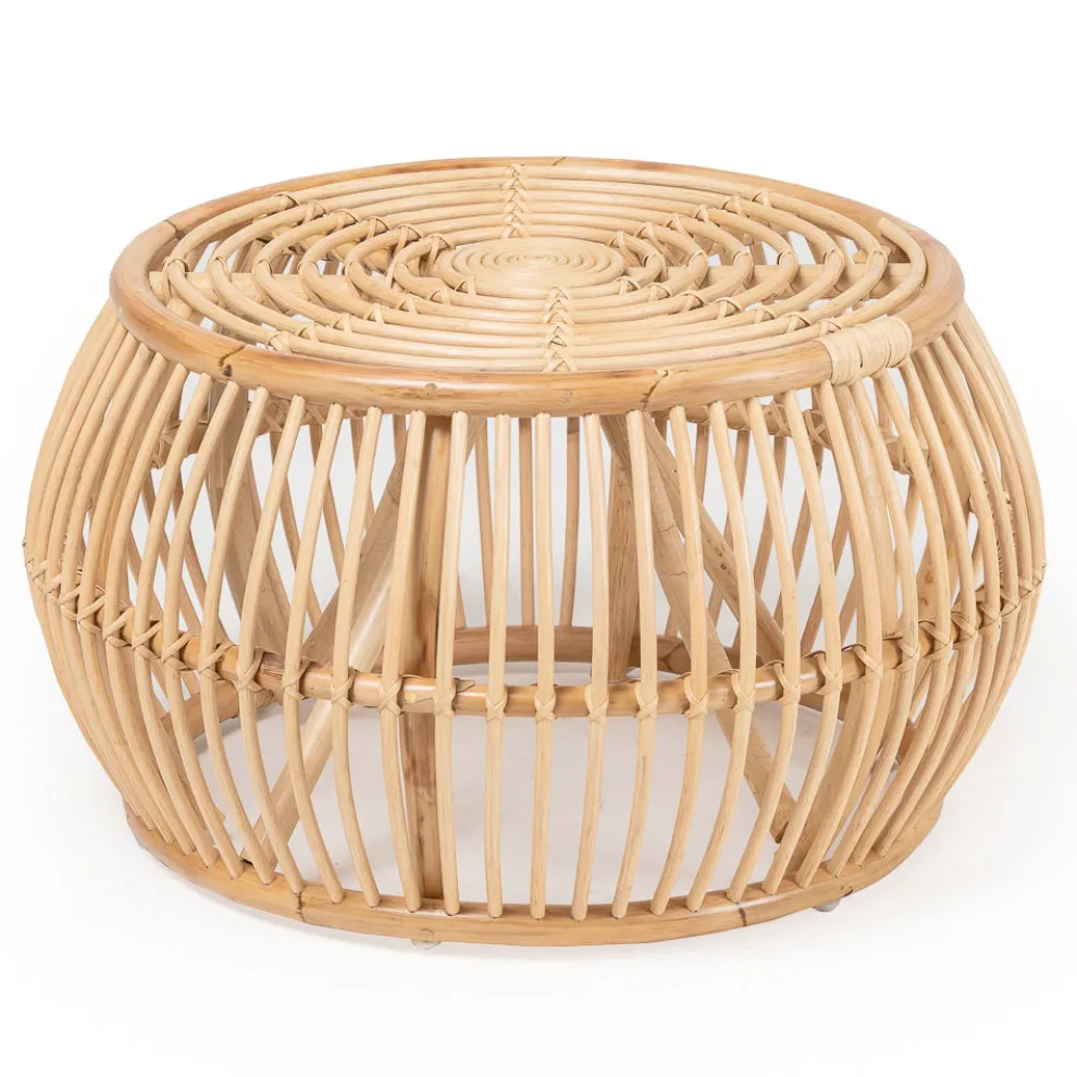 Outdoor-Couchtisch aus natürlichem Rattan, komplett von Hand geflochten - Bellaria