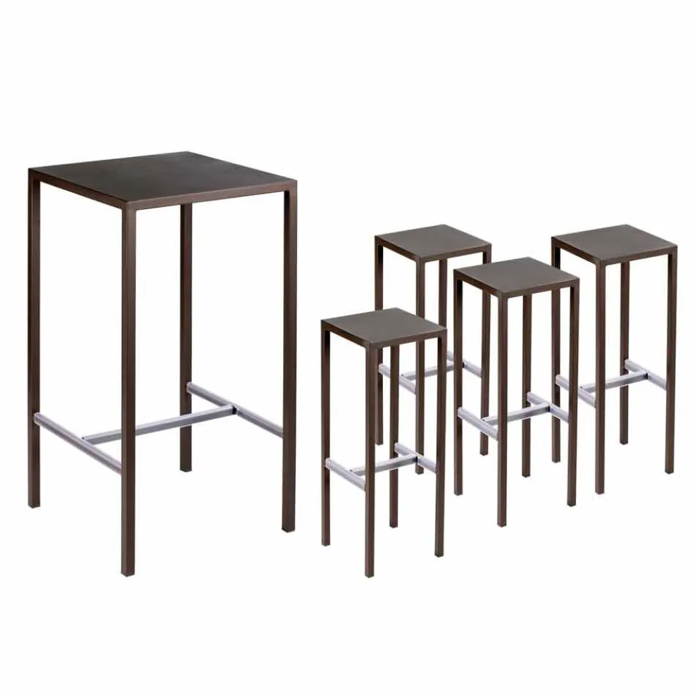 Stehtisch mit 4 Außenhockern aus lackiertem Metall Made in Italy - Fada