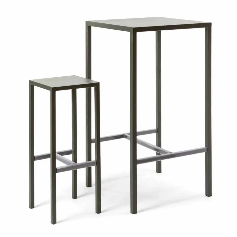 Stehtisch mit 4 Außenhockern aus lackiertem Metall Made in Italy - Fada