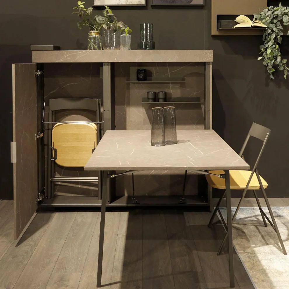 Multifunktionaler Drehschrank mit TV-Ständer und integriertem Tisch, hergestellt in Italien – Illusione