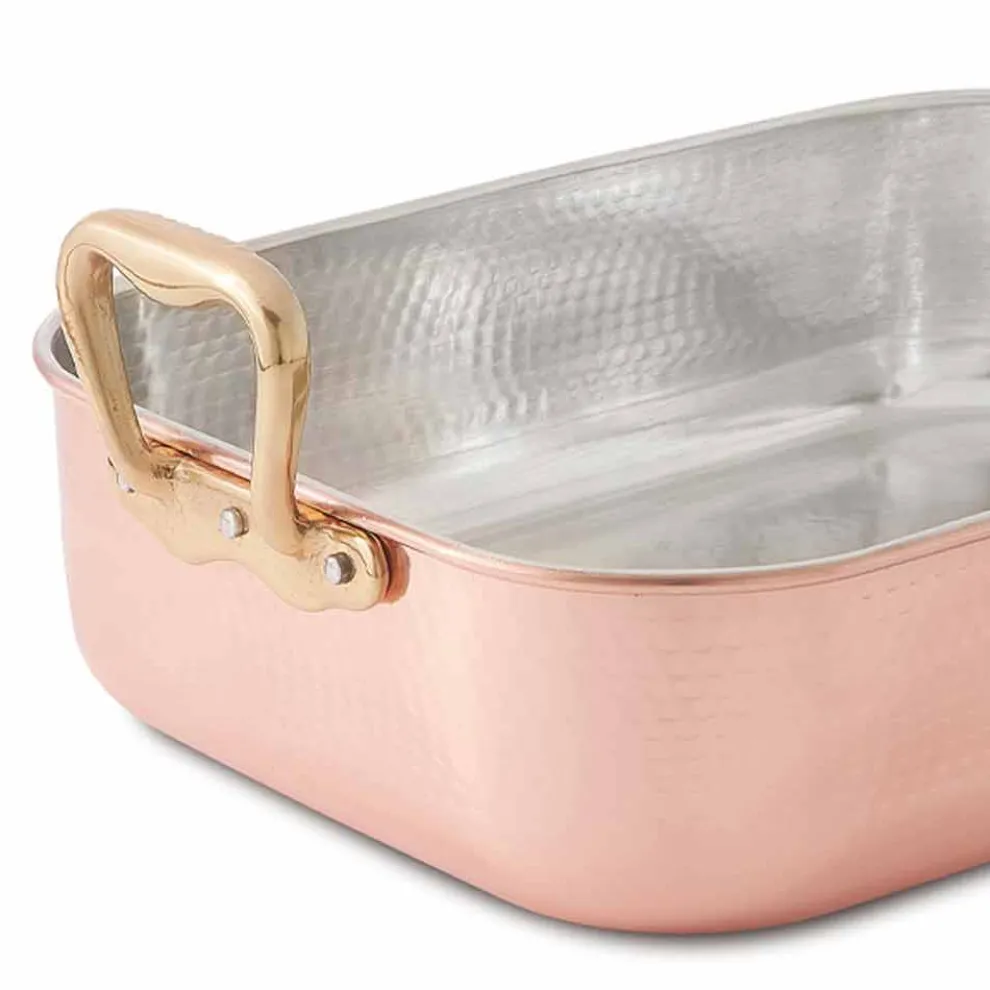 Rechteckiger Bräter für die Türkei in verzinntem Kupfer von Hand 40x30 cm - Giampaolo