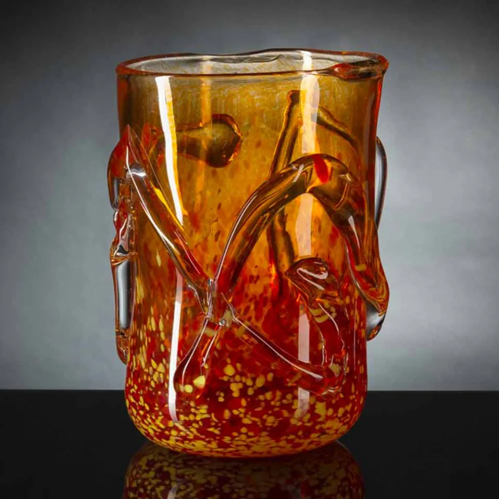 Orangefarbene dekorative Vase aus geblasenem Muranoglas Made in Italy - Mister