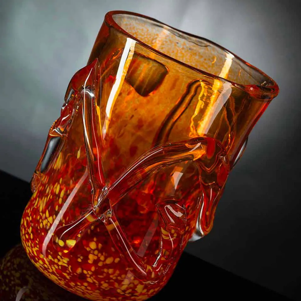Orangefarbene dekorative Vase aus geblasenem Muranoglas Made in Italy - Mister