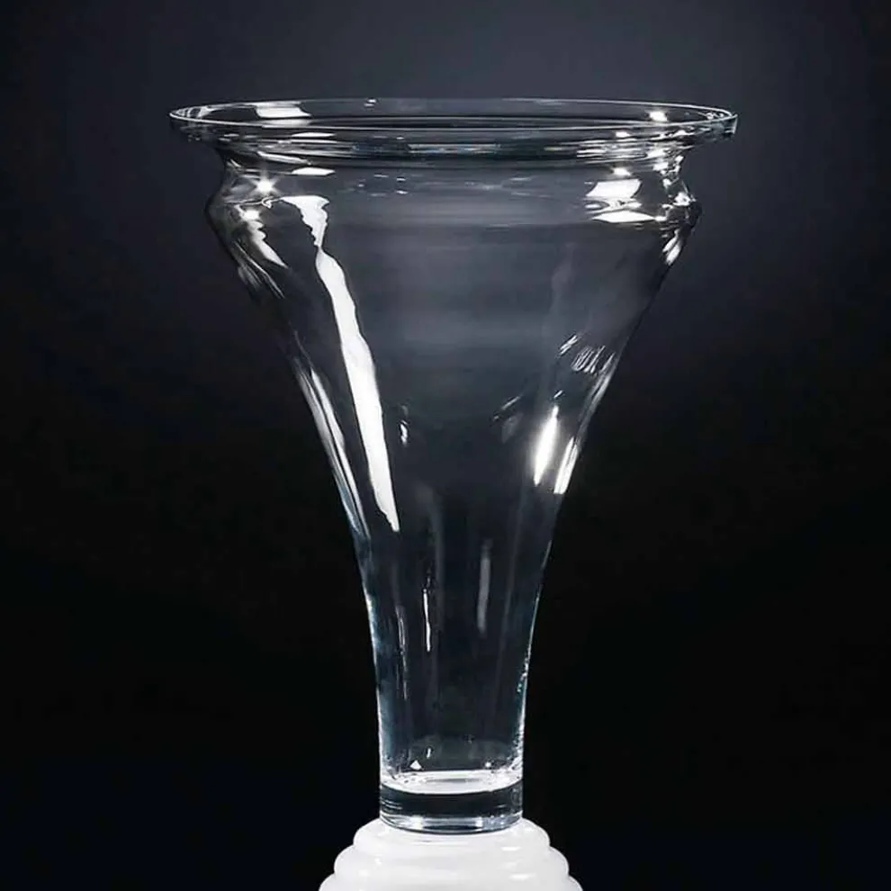 Dekorative Glasvase für den Innenbereich mit weißem Sockel Made in Italy - Catia