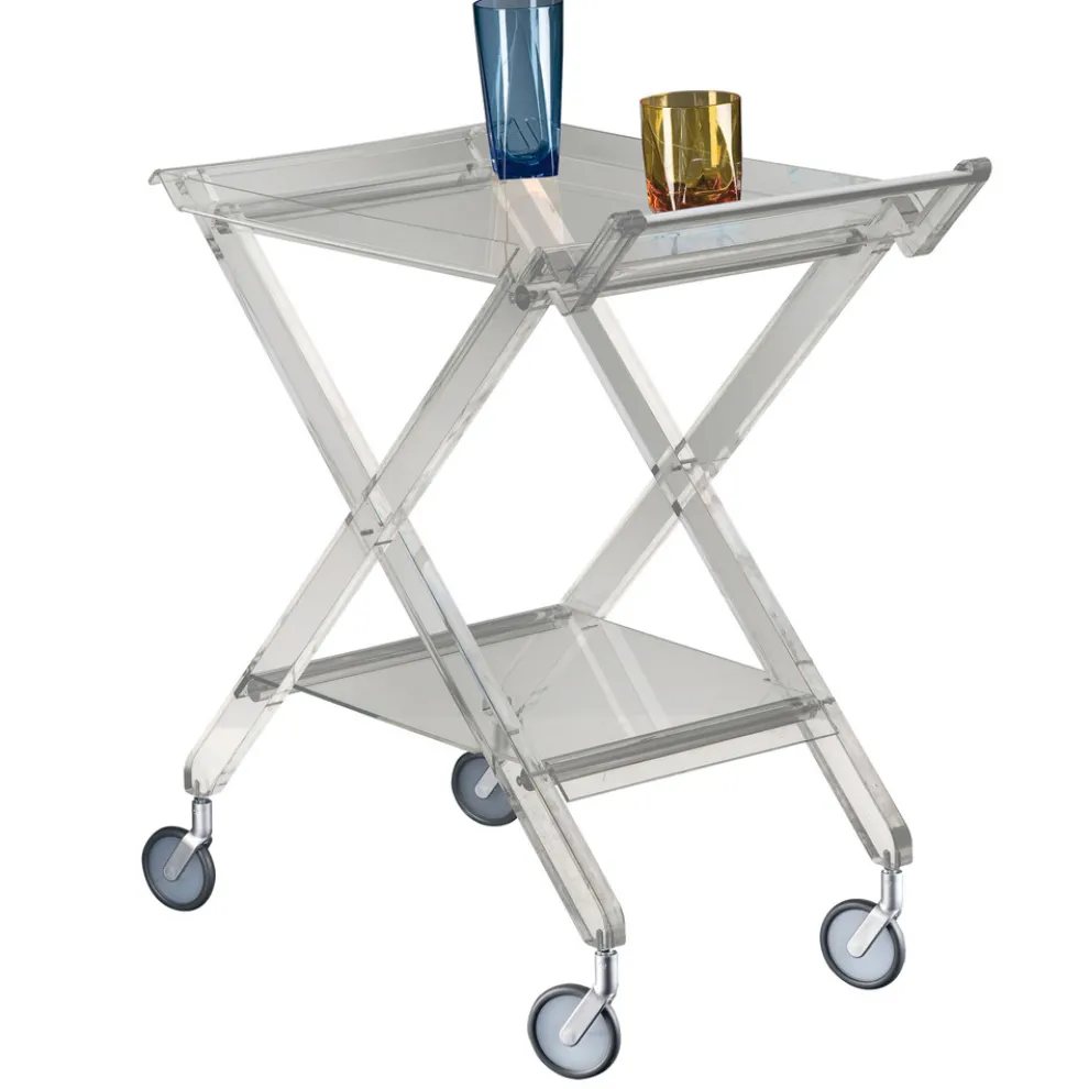 Faltbarer Servierwagen aus transparentem Acrylglas mit 2 Tabletts - Aristocles