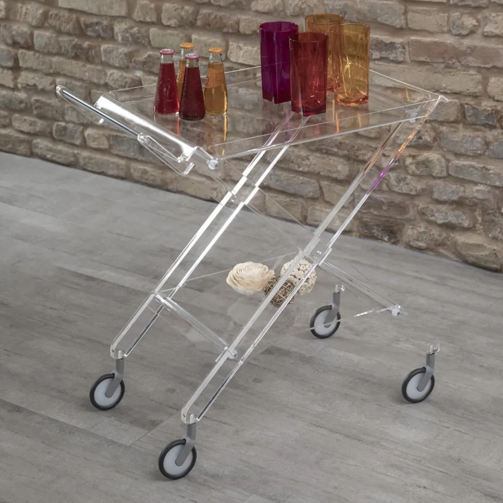 Faltbarer Servierwagen aus transparentem Acrylglas mit 2 Tabletts - Aristocles