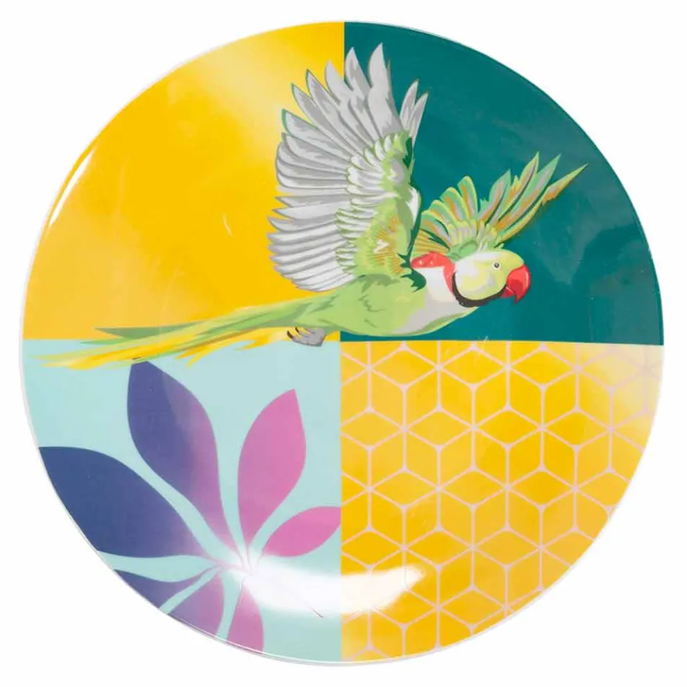 18 Stück farbiges Design Porzellan und Gres Geschirr Service - Tropycale