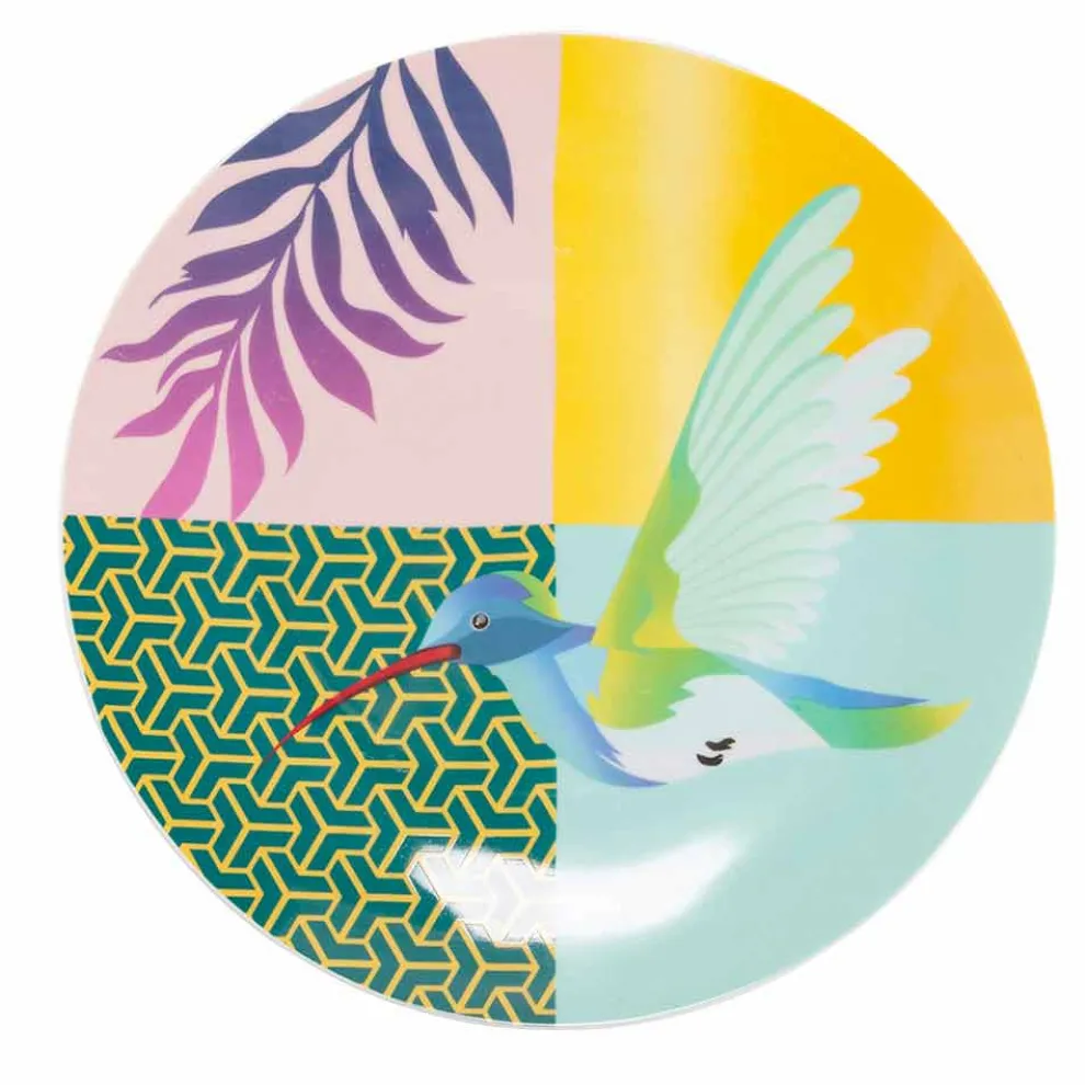 18 Stück farbiges Design Porzellan und Gres Geschirr Service - Tropycale