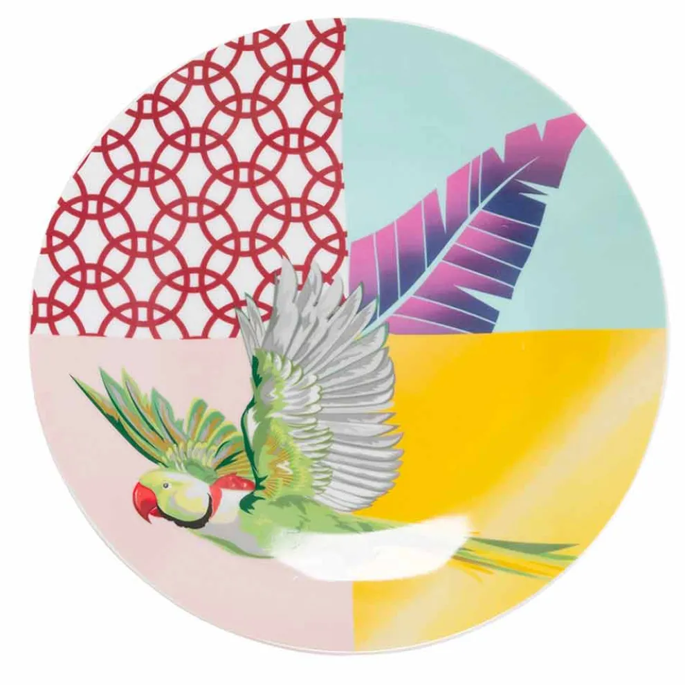 18 Stück farbiges Design Porzellan und Gres Geschirr Service - Tropycale