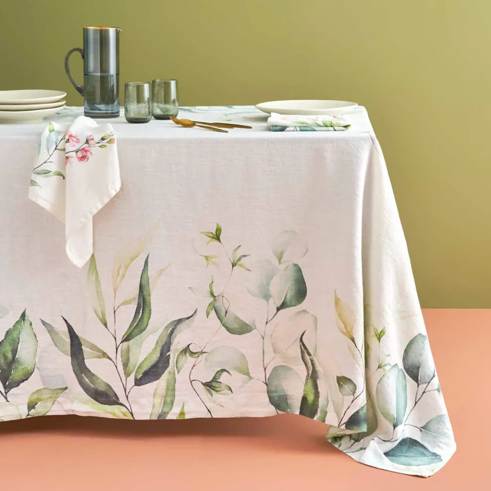 Bedruckte und gewaschene Tischdecke aus reinem Leinen, hergestellt in Italien - Fantasy