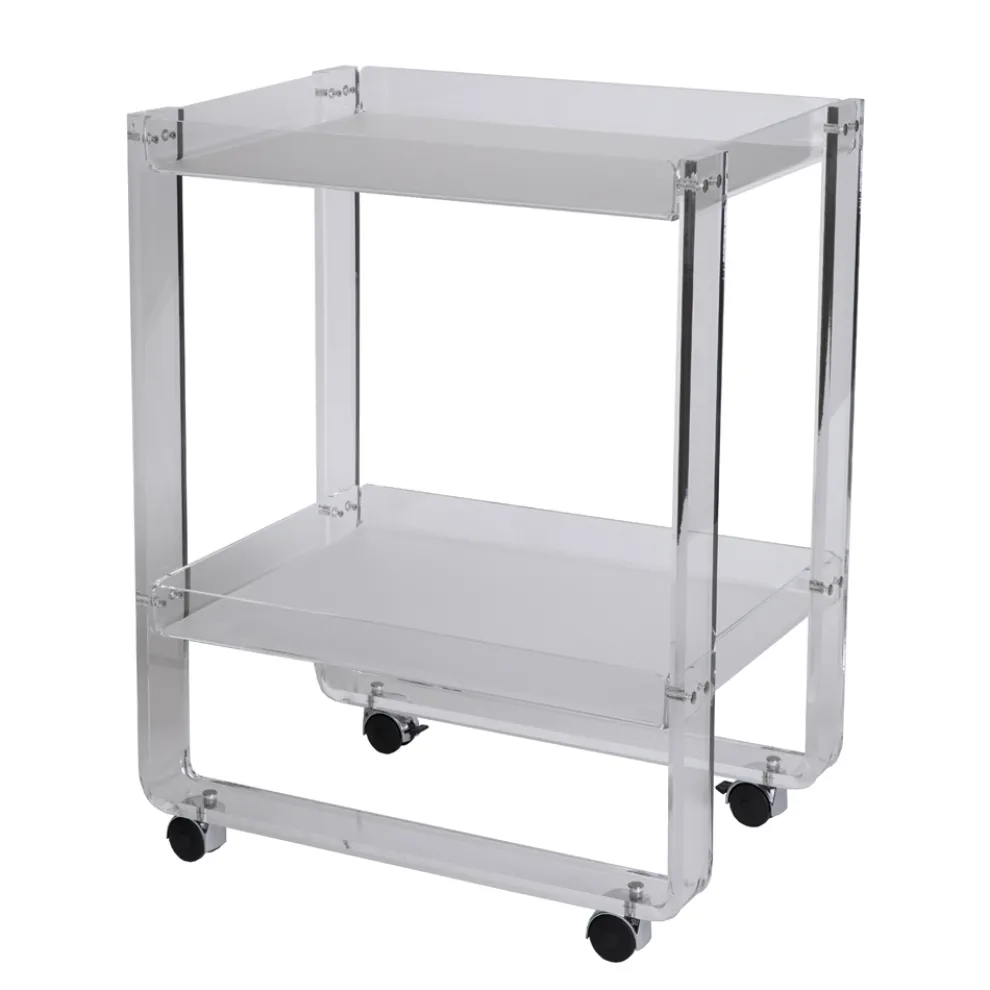 Trolley 2 Regale aus transparentem Acryl mit Rollen und Tablett - Alonso