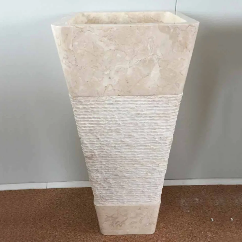 Natürliches weißes Stein freistehendes Waschbecken Robin, einzigartiges Stück Design