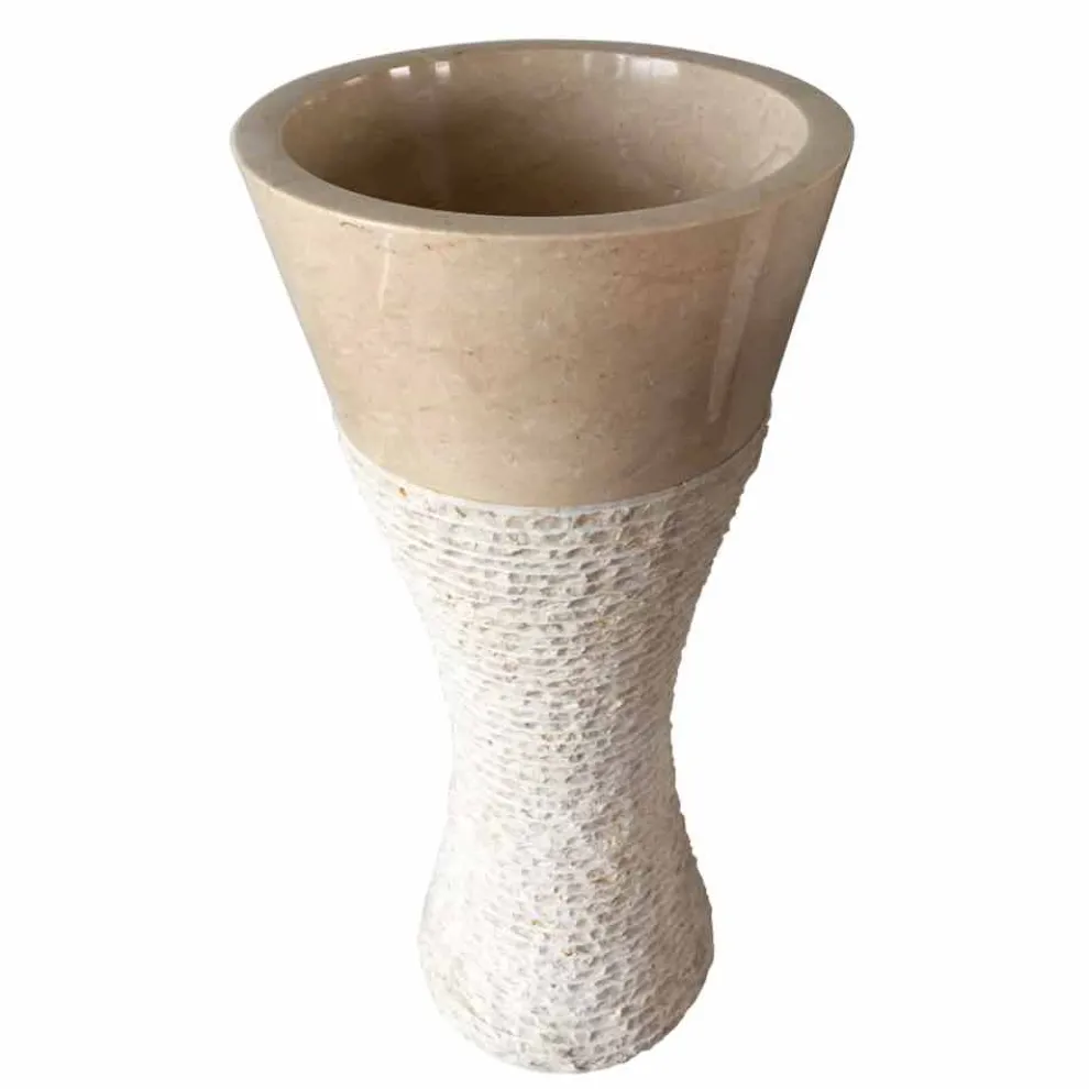 Natürliches weißes Stein freistehendes Waschbecken Iris, einzigartiges Stück Design