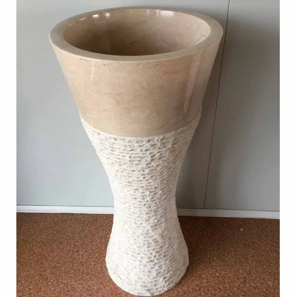 Natürliches weißes Stein freistehendes Waschbecken Iris, einzigartiges Stück Design