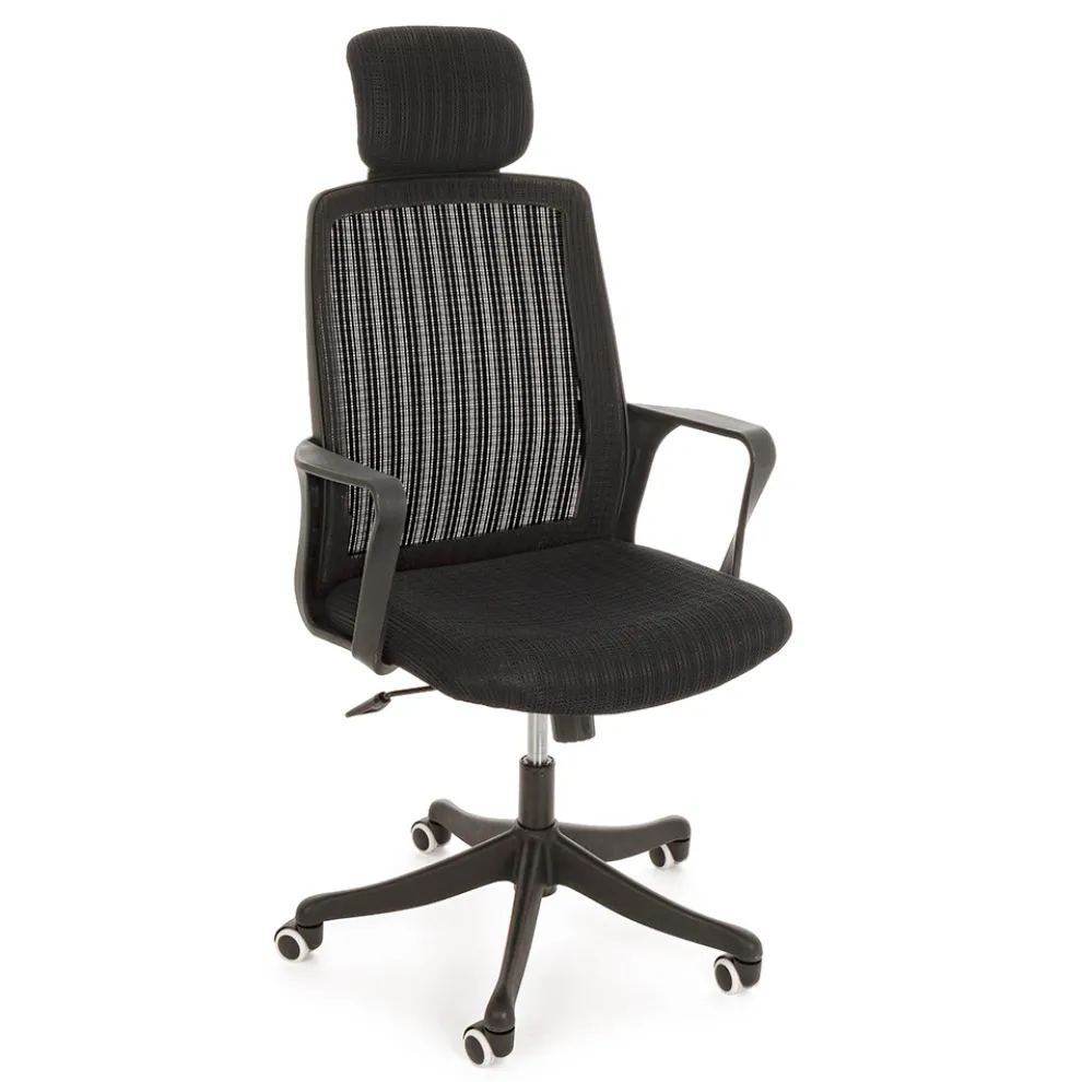 Bürostuhl aus Kunststoff und Stoff mit Armlehnen und Kopfstütze - Sainta