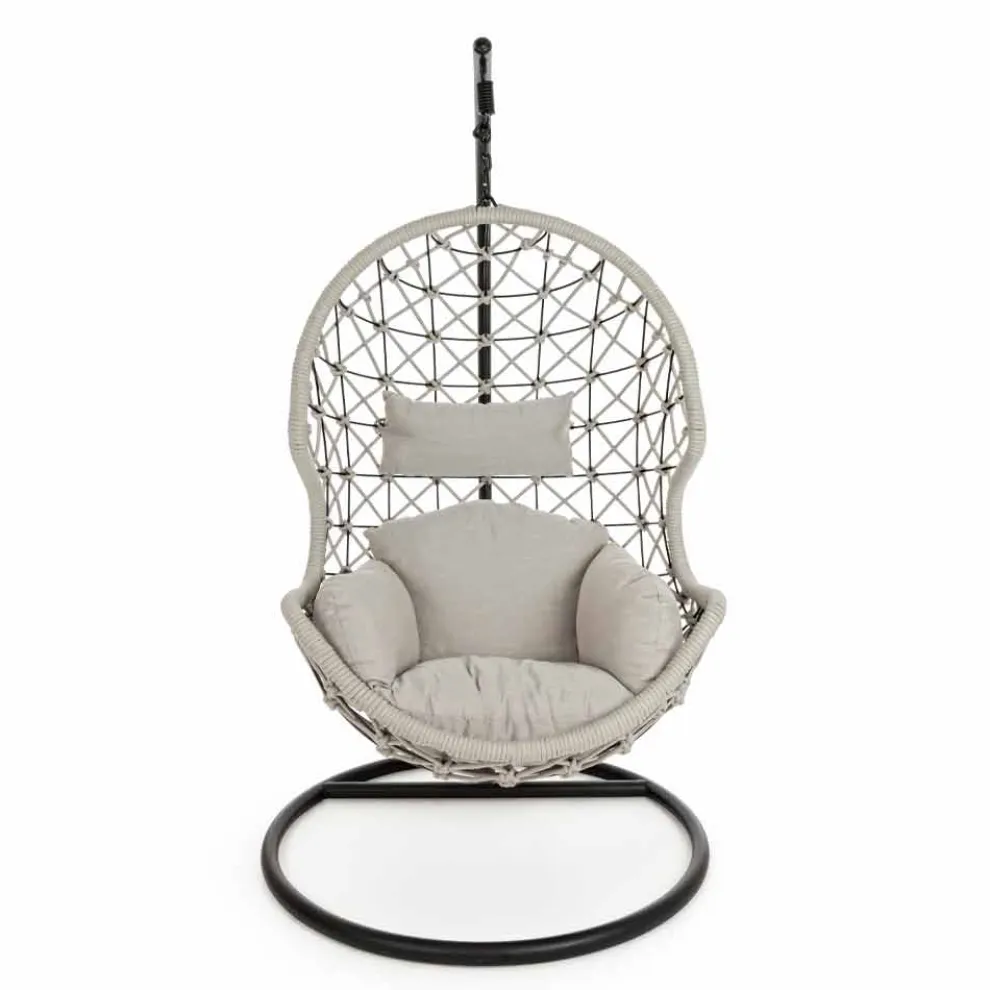 Aufhängender Outdoor-Sessel aus gewebtem Seil mit Stahlsockel - Soja