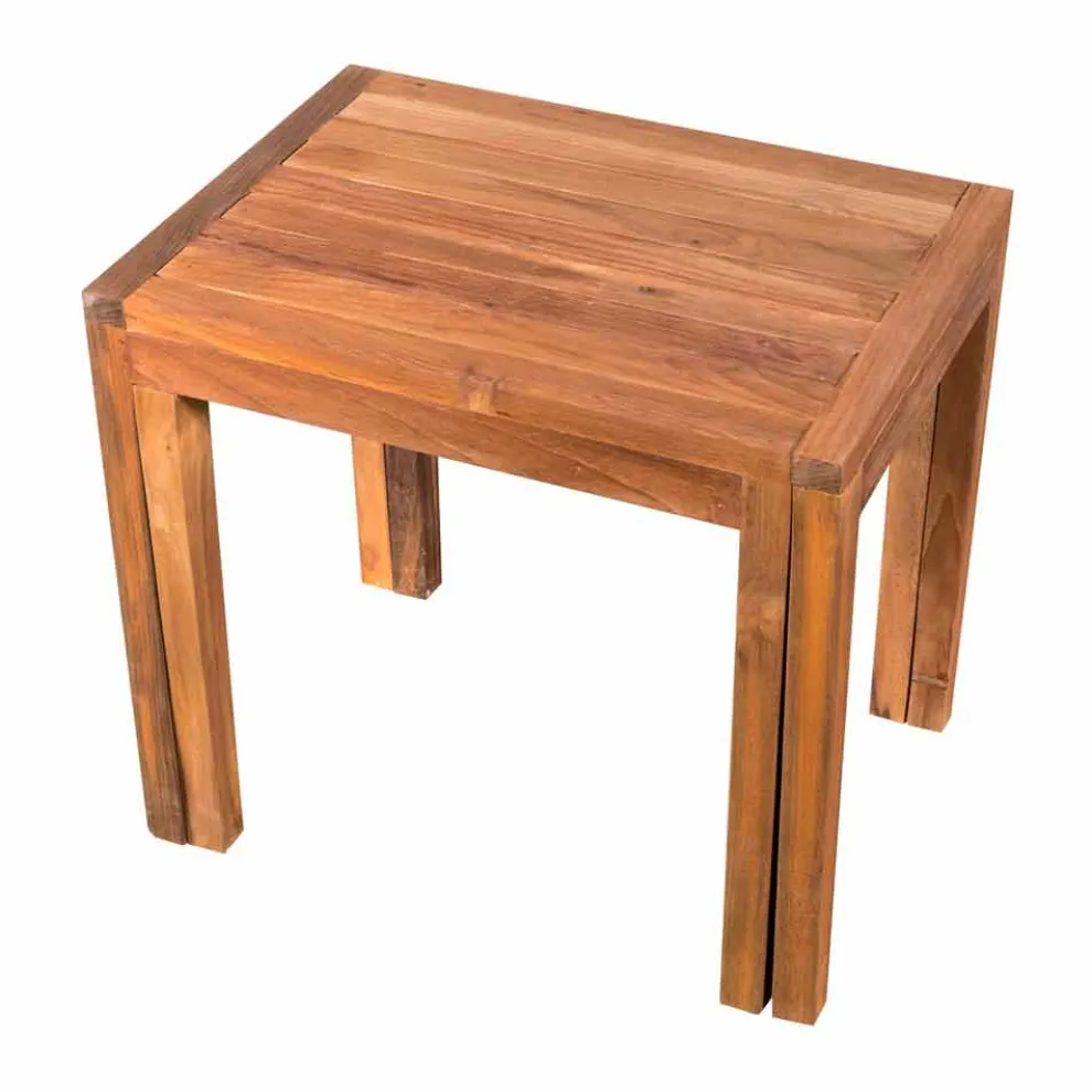 Niedriger ausziehbarer Hocker aus Teakholz mit natürlichem Finish - Pomino